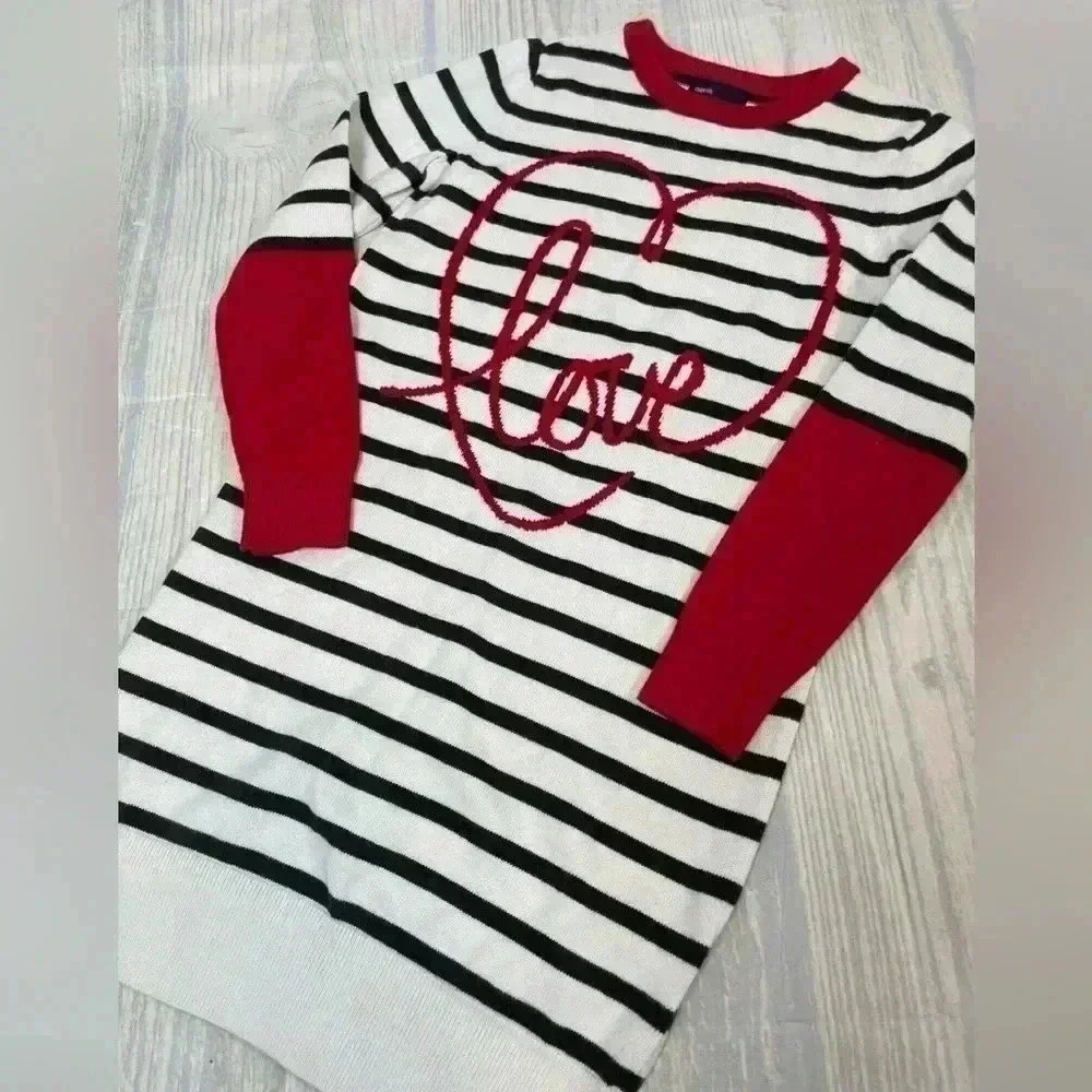 GAP Kids XXL 14/16 HEART‎ Long Sleeve Knit Sweater Dress Striped Valentine’s Day